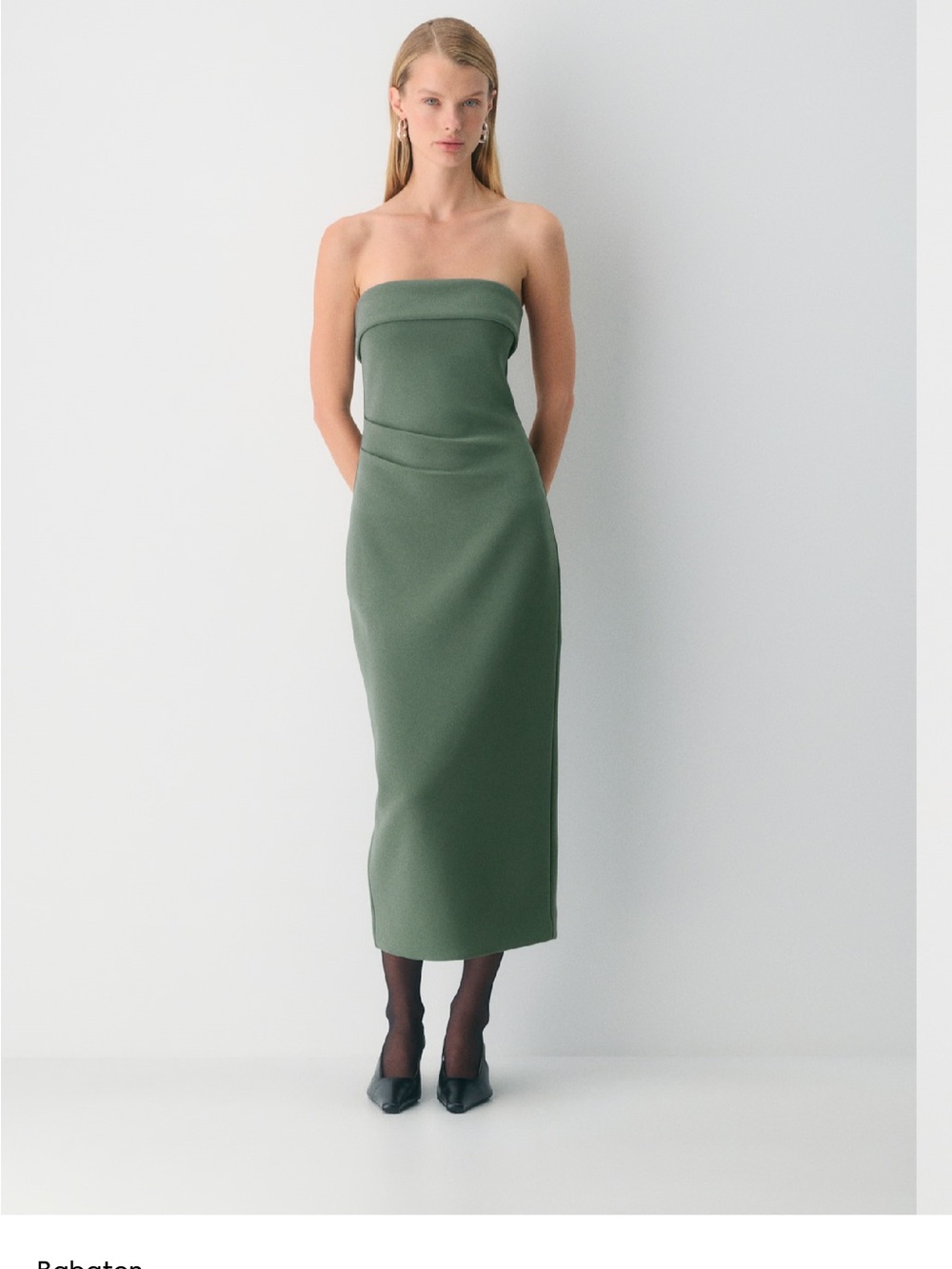 Babaton Strapless EMERALD Green Midi Dress Medium FigureKnit™ Eyecatcher Dress